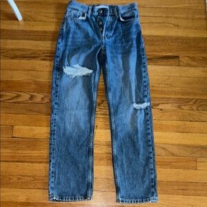 Topshop Blue Straight-Leg Jeans Classic Cotton Denim